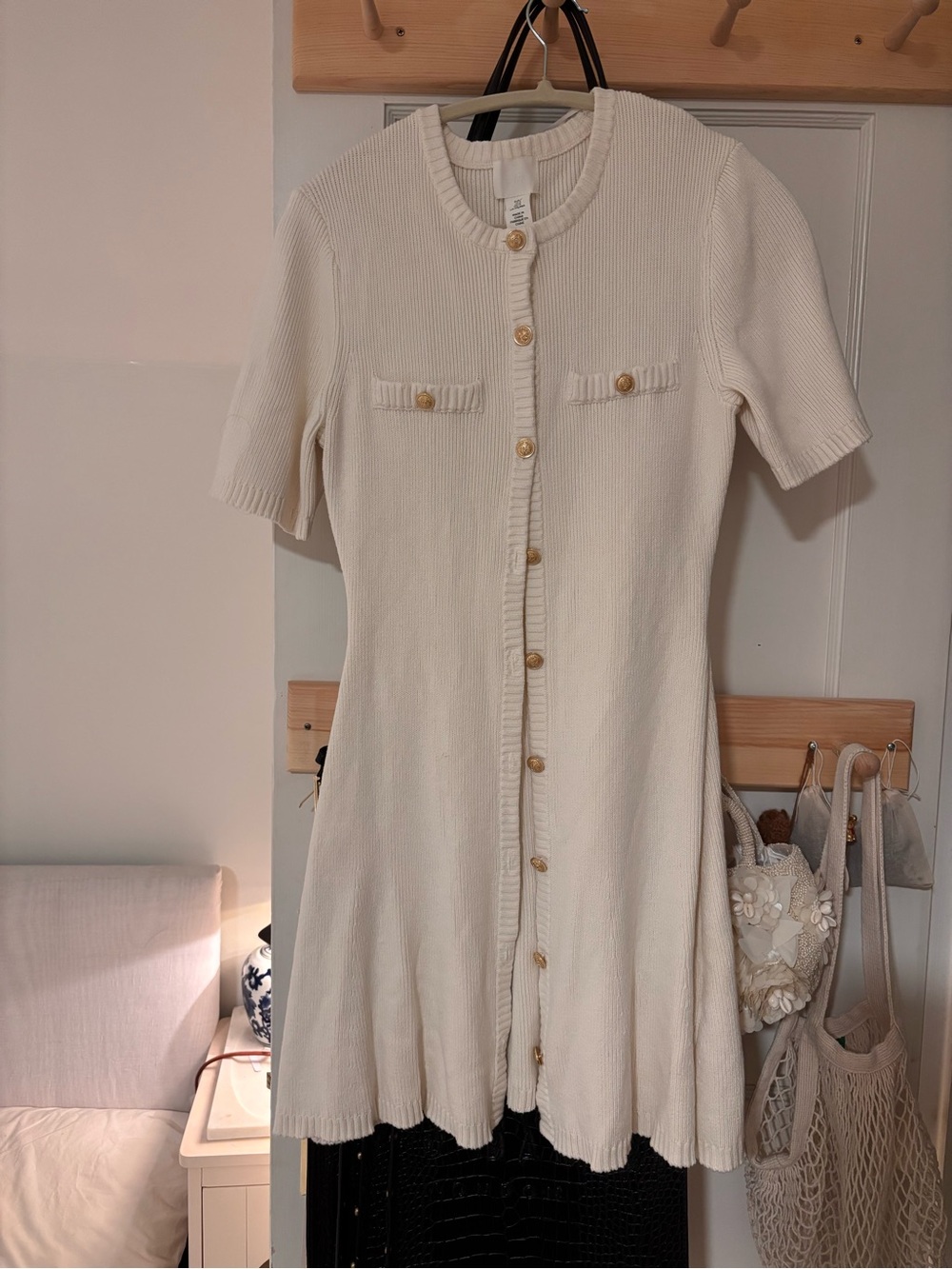 Gorgeous Cream sweater dress Short-Sleeve Button-Front Knit Dress MED, NWOT